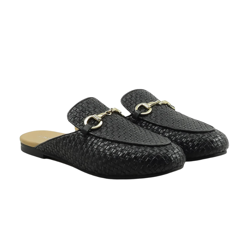 Women’s Genuine Leather Woven Bit Mules Flat Slides