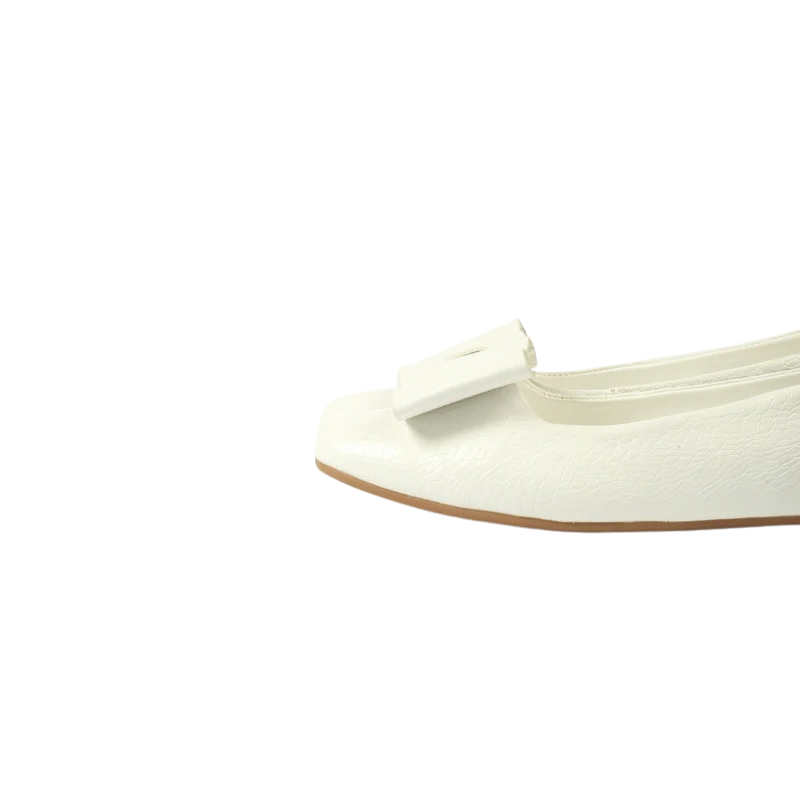 Women’s White Reptile-Print Flats with Decorative Bow