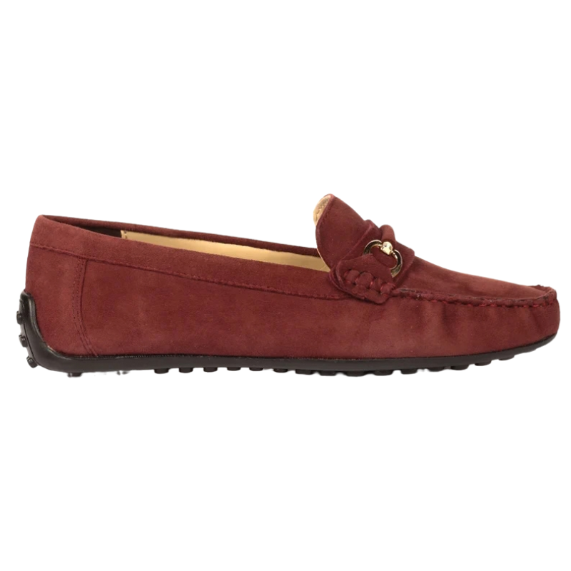 Women’s Burgundy Suede Moccasin Loafers with Bow Detail