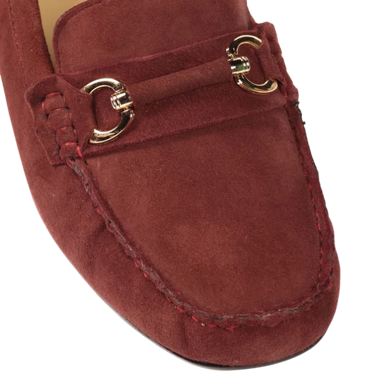 Women’s Burgundy Suede Moccasin Loafers with Bow Detail