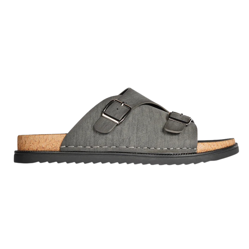 Men’s Grey Double-Buckle Slide Sandals