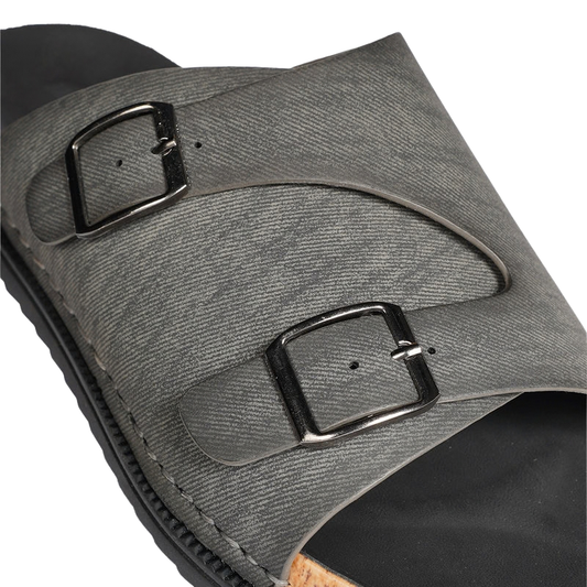 Men’s Grey Double-Buckle Slide Sandals