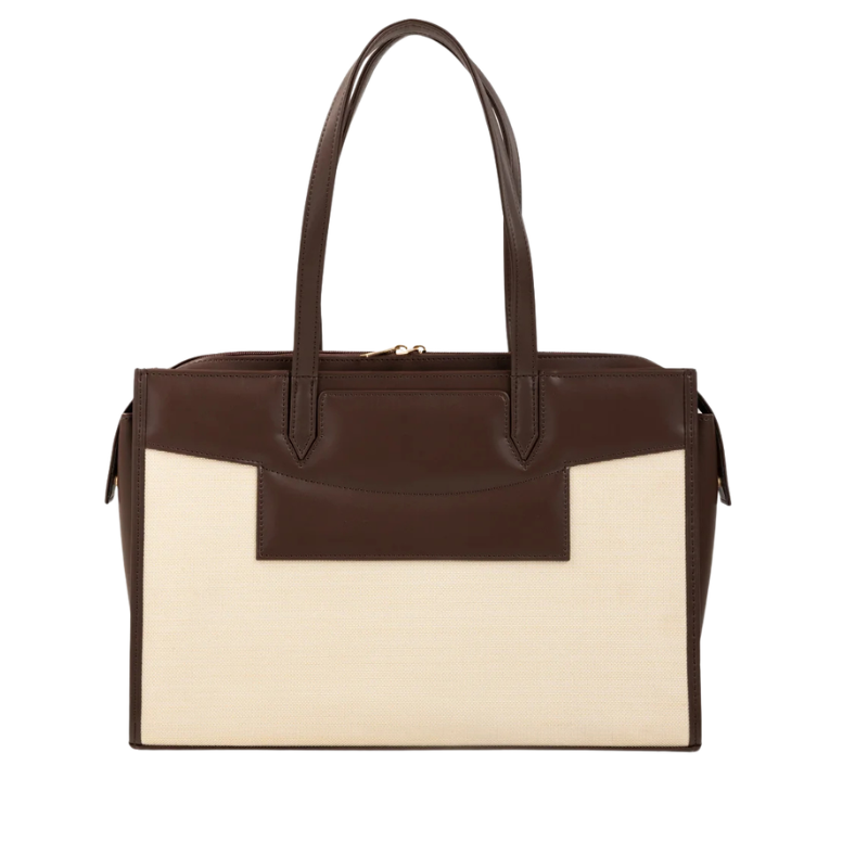 Women’s Brown and Beige Faux Leather Canvas Tote Bag