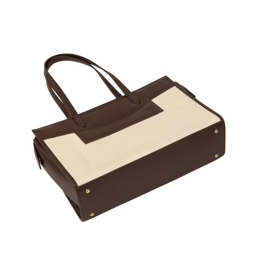 Women’s Brown and Beige Faux Leather Canvas Tote Bag