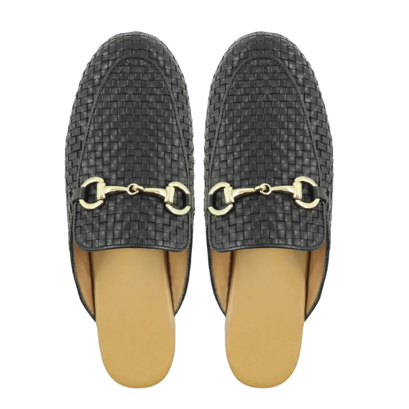 Women’s Genuine Leather Woven Bit Mules Flat Slides