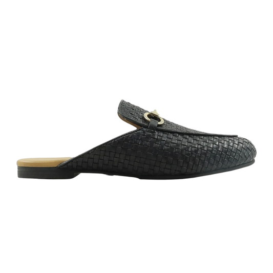 Women’s Genuine Leather Woven Bit Mules Flat Slides