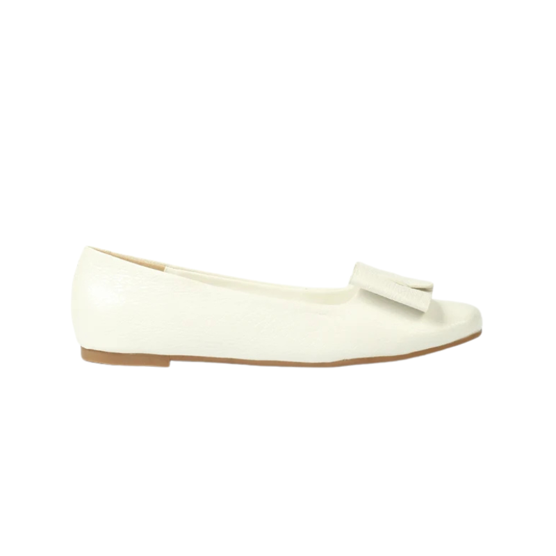Women’s White Reptile-Print Flats with Decorative Bow