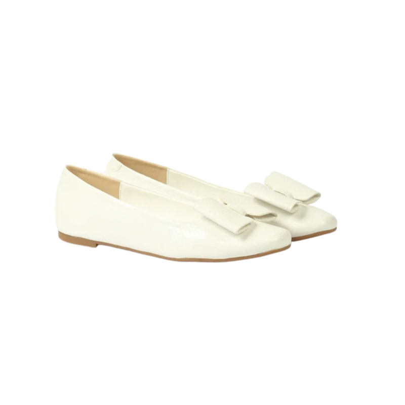 Women’s White Reptile-Print Flats with Decorative Bow