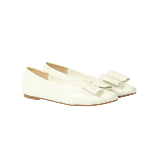 Women’s White Reptile-Print Flats with Decorative Bow