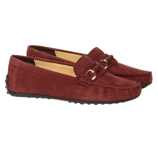 Women’s Burgundy Suede Moccasin Loafers with Bow Detail