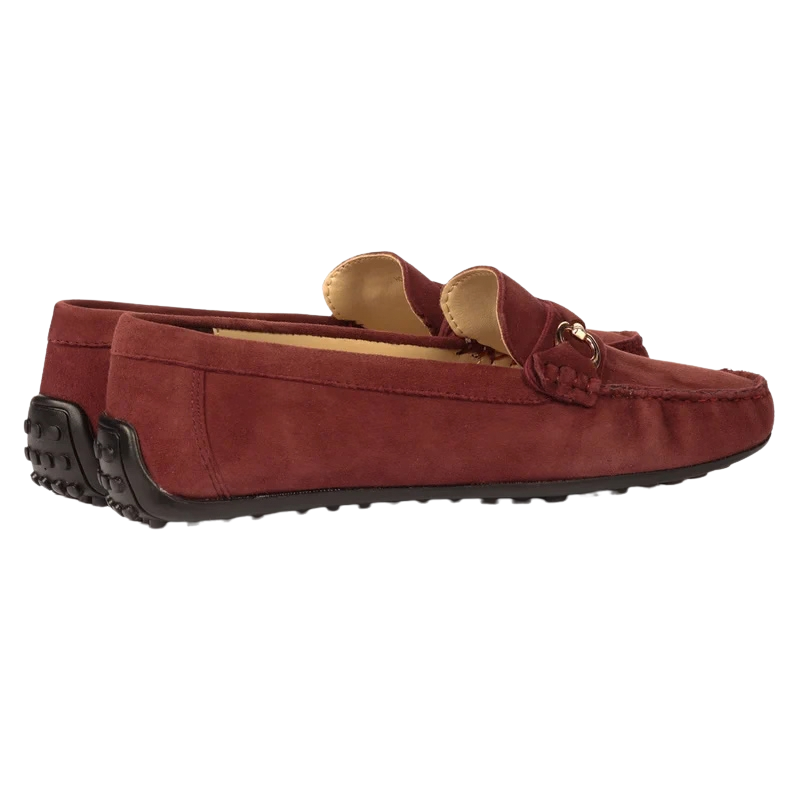 Women’s Burgundy Suede Moccasin Loafers with Bow Detail