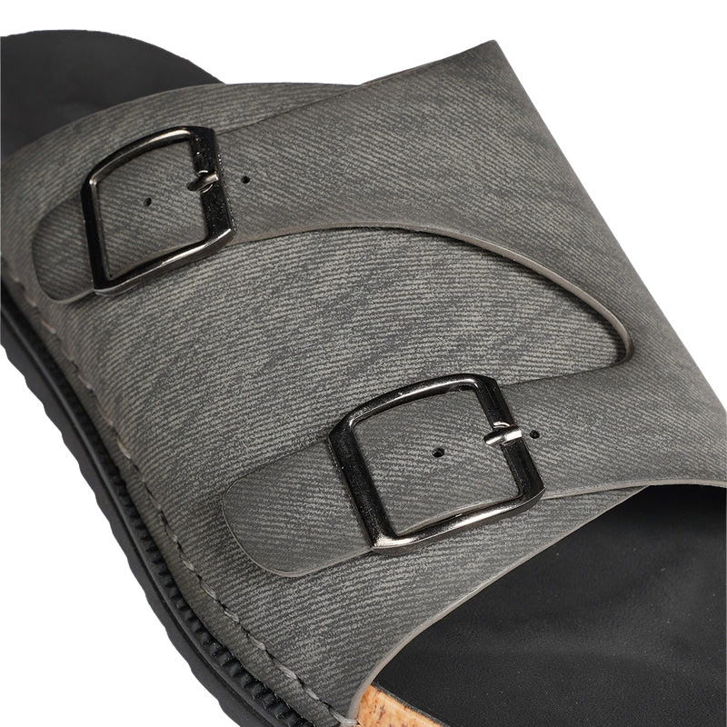 Men’s Grey Double-Buckle Slide Sandals