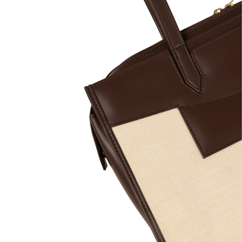 Women’s Brown and Beige Faux Leather Canvas Tote Bag